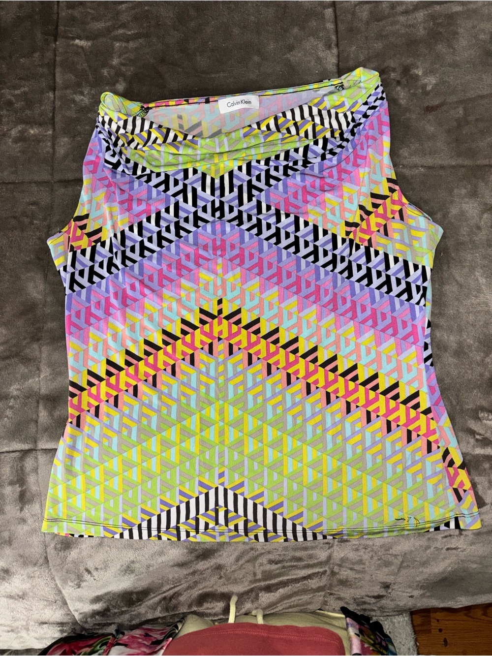 Calvin Klein Neon Geometric Sleeveless Tank - Pink, Yellow, Green, Blue, Black